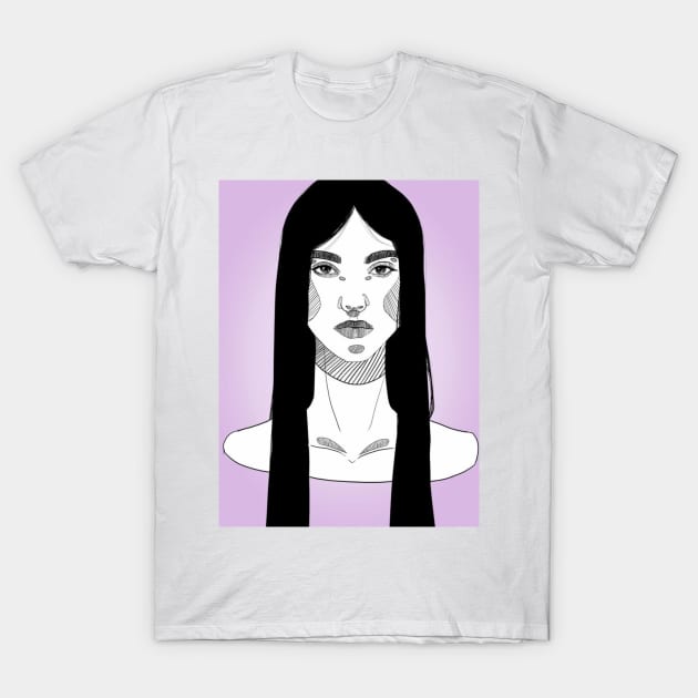 Hand-Sketched Woman With Long Hair T-Shirt by Misti